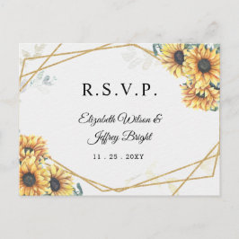 Postal De Invitación Boda de oro Rústica Geométrica con Girasol RSVP