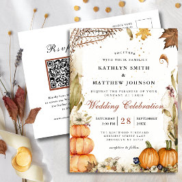 Postal De Invitación Boda de otoño rústico de calabaza botánica código 