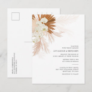 Postal De Invitación Boda de palmeras botánicas Pampas Grass Terracotta
