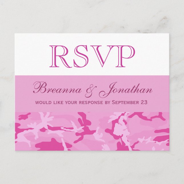 Postal De Invitación Boda de patrón de camo rosado RSVP V01 (Anverso)