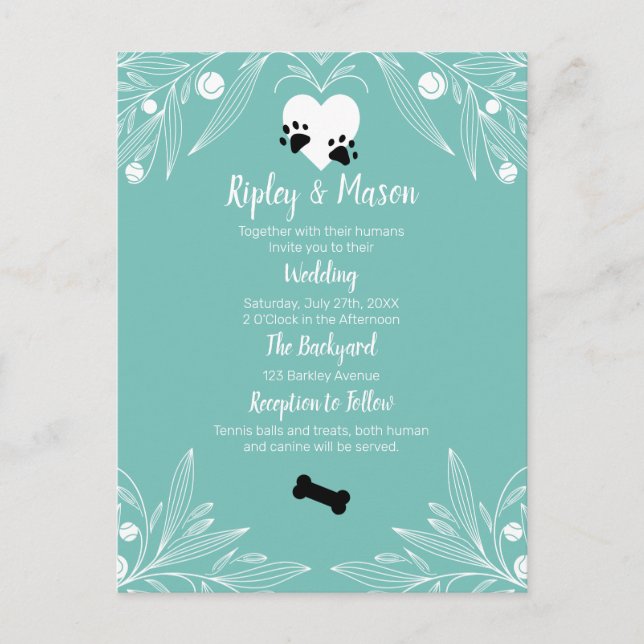Postal De Invitación Boda de Perro de Amor Cachorro (Anverso)