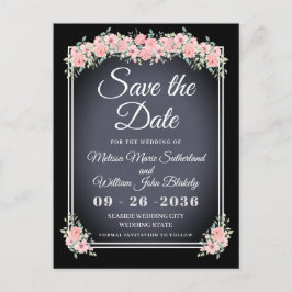 Postal De Invitación Boda de pizarra floral negra salva la fecha