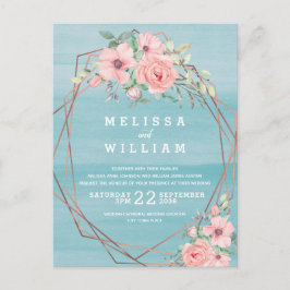 Postal De Invitación Boda de playa floral con color de agua de cobre ge