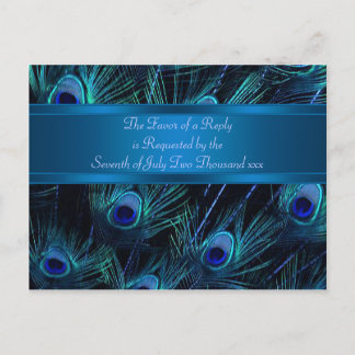 Postal De Invitación Boda de plumas de pavo real azul real púrpura