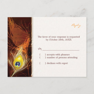 Postal De Invitación Boda de plumas de pavo real Otoño RSVP