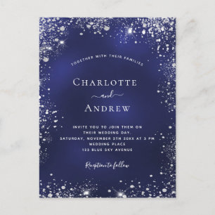 Postal De Invitación Boda de polvo de purpurina azul marino