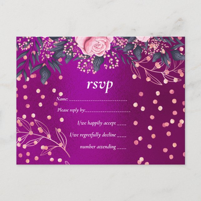 Postal De Invitación Boda de presupuesto Aspecto metálico Rosegold Flor (Anverso)