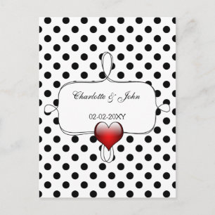 Postal De Invitación Boda de puntos de polka blanco y negro