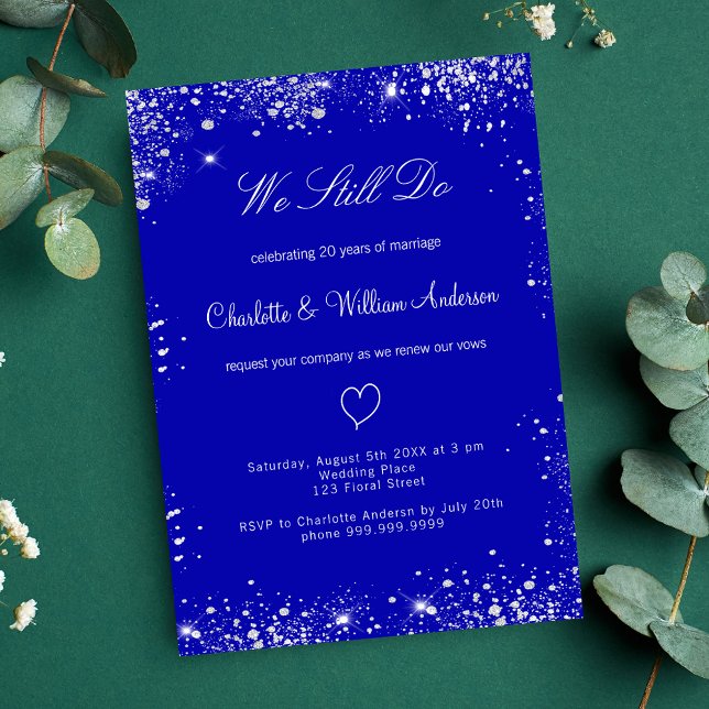 Postal De Invitación Boda de renovación de promesa de plata azul real (Subido por el creador)