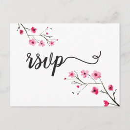 Postal De Invitación Boda de respuesta de flor de cerezo acuarela