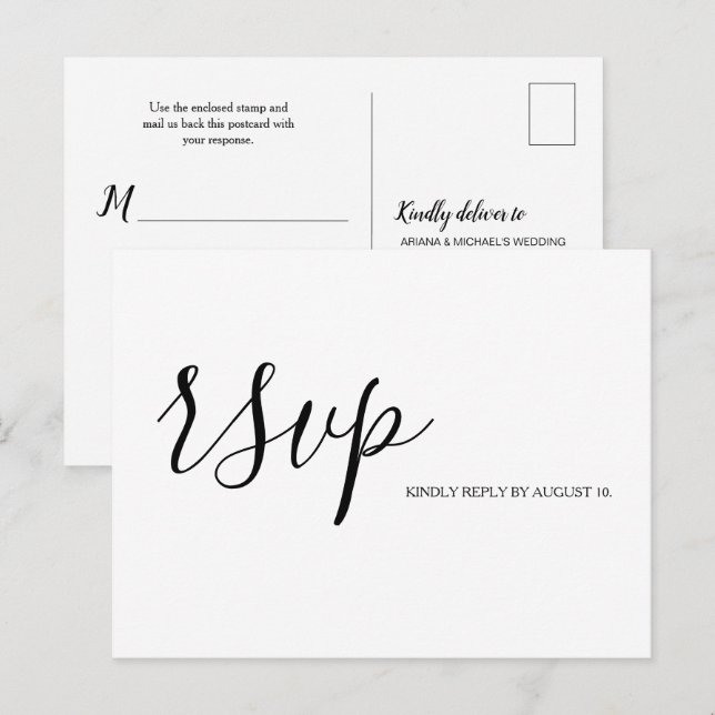 Postal De Invitación Boda de respuesta RSVP Script Typography (Anverso / Reverso)