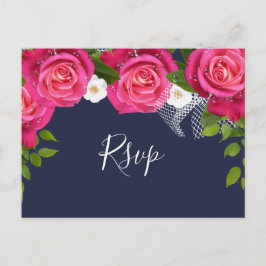 Postal De Invitación Boda de rosa azul y rosa medianoche - RSVP