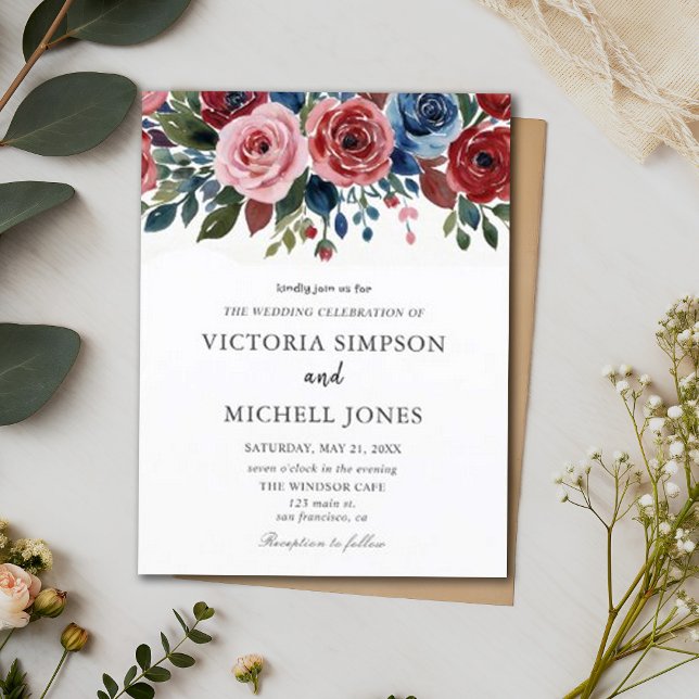 Postal De Invitación Boda de Rosas de Boho Moda Floral Garden (Subido por el creador)