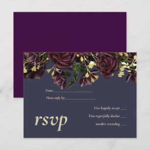 Postal De Invitación Boda de Rosas LeahG BUDGET Dark PLUM