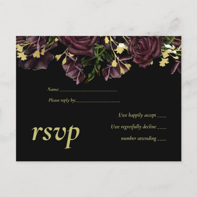 Postal De Invitación Boda de Rosas LeahG BUDGET Dark PLUM (Anverso)