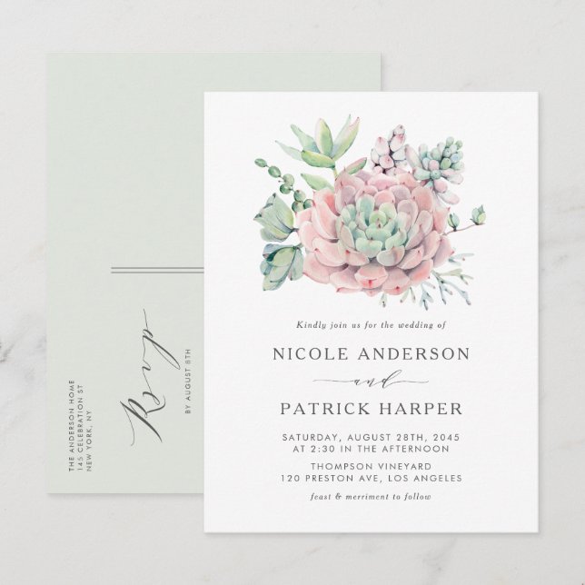 Postal De Invitación Boda de suculentos de paquetería (Anverso / Reverso)