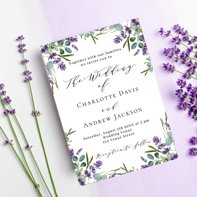 Postal De Invitación Boda de vegetación de flores violeta de lavanda (Subido por el creador)