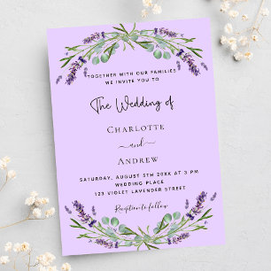 Postal De Invitación Boda de vegetación de lavanda violeta eucalipto