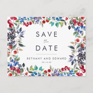 Postal De Invitación Boda de verano de color de agua Berry Salva la fec