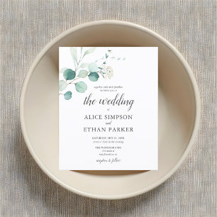 Postal De Invitación Boda de verano de guión de eucalipto ruso