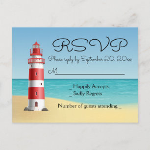 Postal De Invitación Boda de verano en la playa del faro RSVP náutico