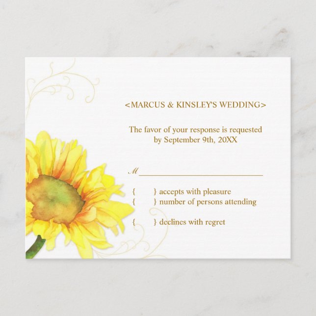 Postal De Invitación Boda de viñedos de girasol de verano RSVP (Anverso)