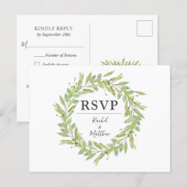 Postal De Invitación Boda de Wreath de verde Cartas de RSVP