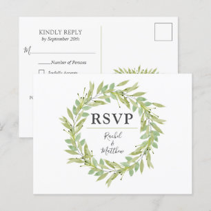 Postal De Invitación Boda de Wreath de verde Cartas de RSVP