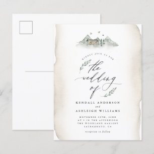 Postal De Invitación Boda de  y hojas de acuarela de Country Tan