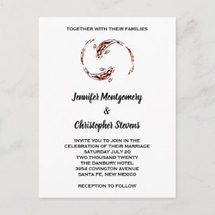 Postal De Invitación Boda del par de peces Koi japonés negro y rojo