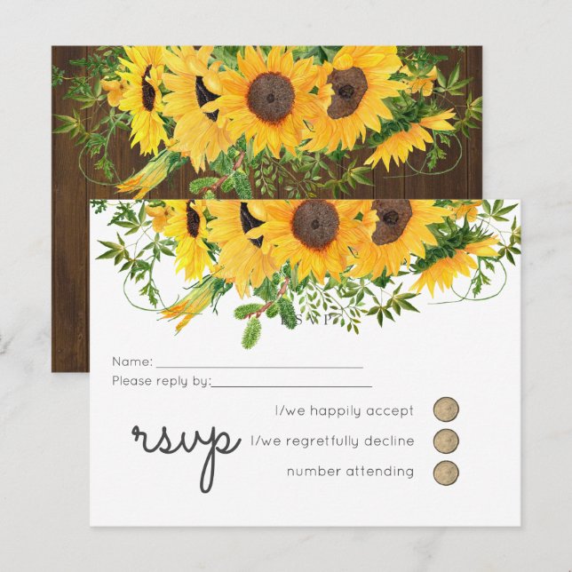 Postal De Invitación Boda del Sur Rústico de los girasoles del presupue (Anverso / Reverso)