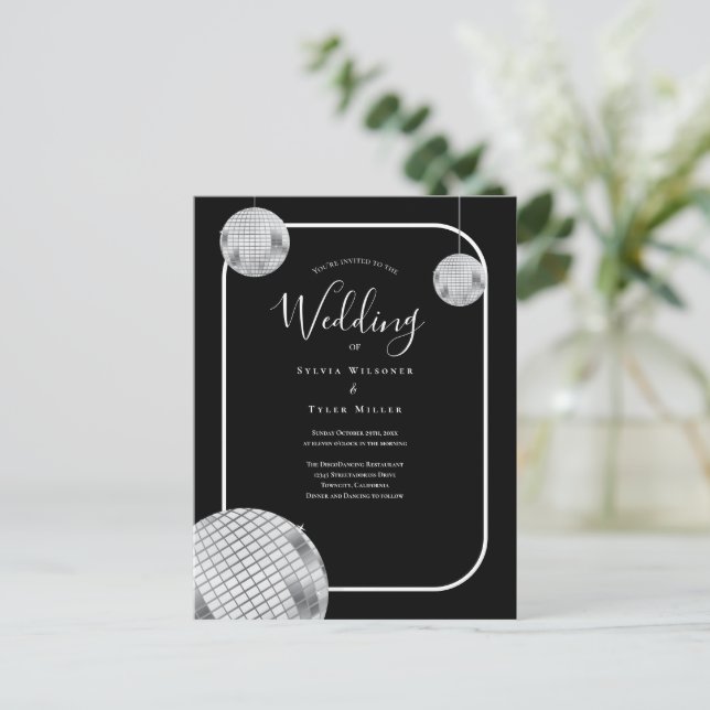 Postal De Invitación Boda Disco Retro (Anverso de pie)