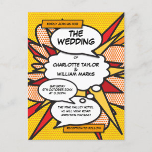 Postal De Invitación Boda divertida de cómic moderno arte pop