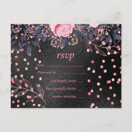 Postal De Invitación Boda Económica Look Metálico Rosado Dorado Floral