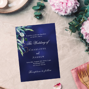 Postal De Invitación Boda elegante de color azul marino