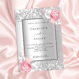 Postal De Invitación Boda elegante de florines blancos plateados