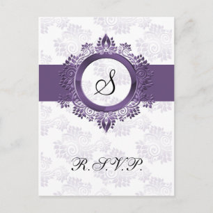 Postal De Invitación boda elegante de monograma púrpura brillante RSVP