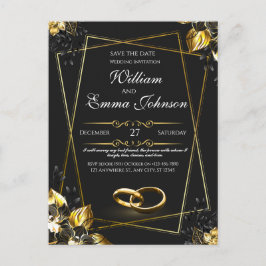 Postal De Invitación Boda elegante de oro y negro