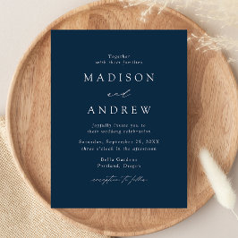 Postal De Invitación Boda elegante moderna de azul marino