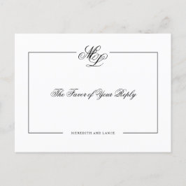 Postal De Invitación Boda elegante Monograma Black Script Responder