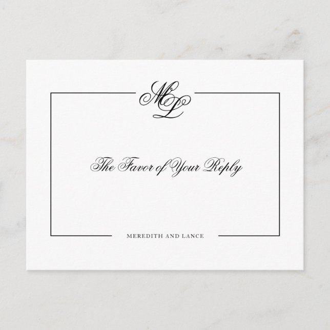 Postal De Invitación Boda elegante Monograma Black Script Responder (Anverso)