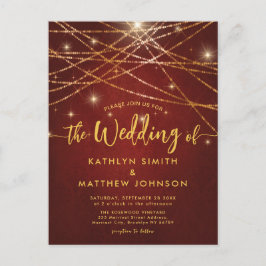 Postal De Invitación Boda elegante Sparkling Gold String Lights