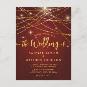 Postal De Invitación Boda elegante Sparkling Gold String Lights