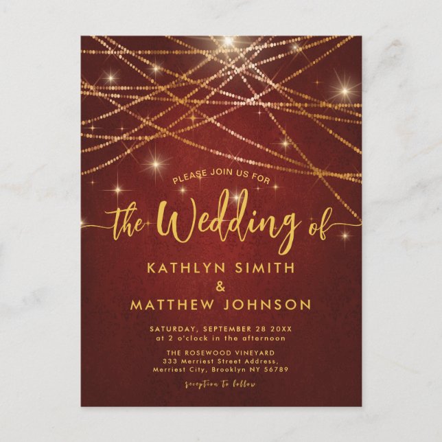 Postal De Invitación Boda elegante Sparkling Gold String Lights (Anverso)