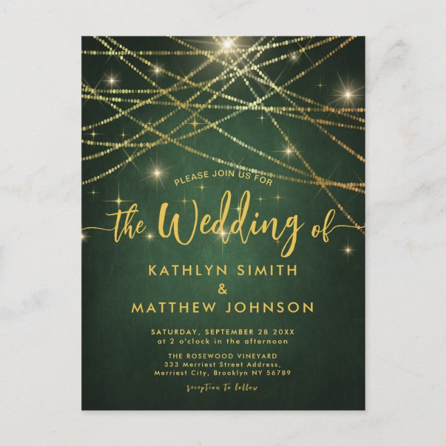 Postal De Invitación Boda elegante Sparkling Gold String Lights (Anverso)