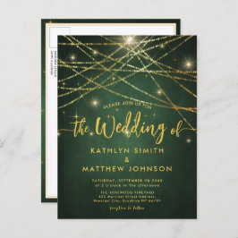 Postal De Invitación Boda elegante Sparkling Gold String Lights