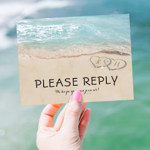 Postal De Invitación Boda en la orilla del corazón de la playa vintage