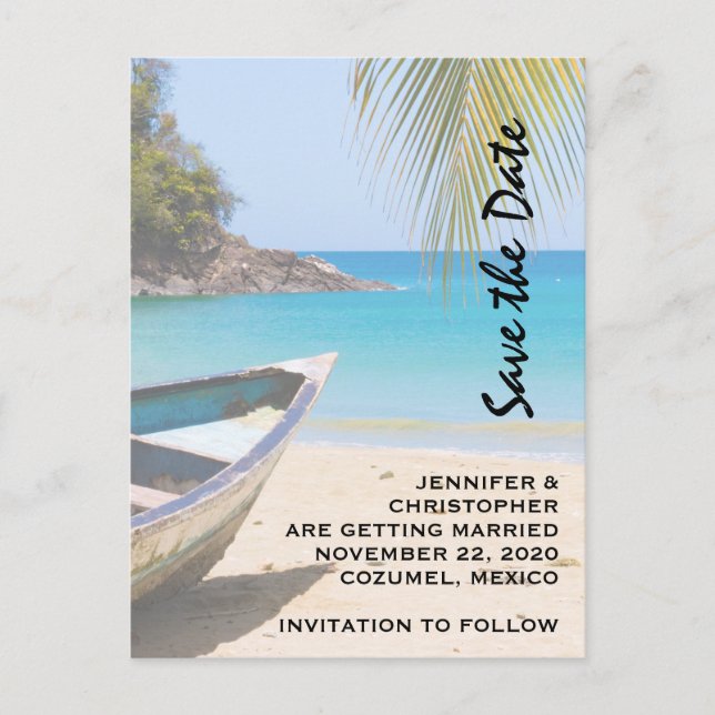 Postal De Invitación Boda en la playa tropical hermosa guardar la fecha (Anverso)