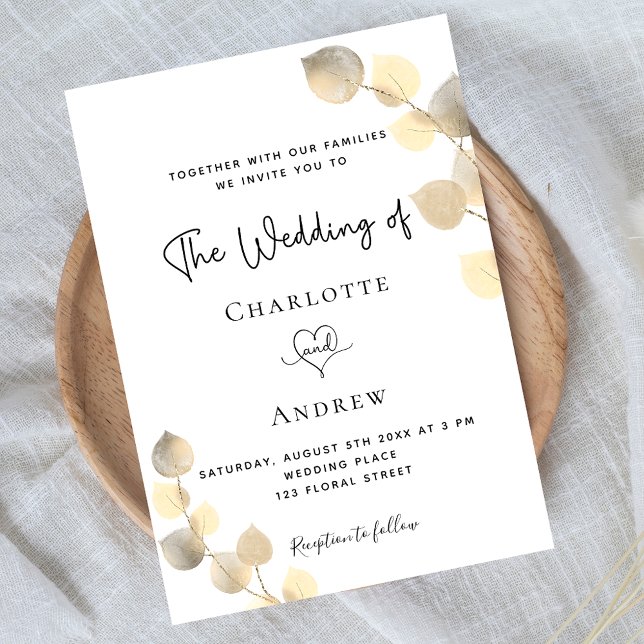 Postal De Invitación Boda eucalipto oro blanco (Subido por el creador)