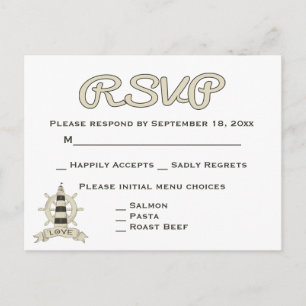 Postal De Invitación Boda Faro y Timón de Barco Tan RSVP Náutico